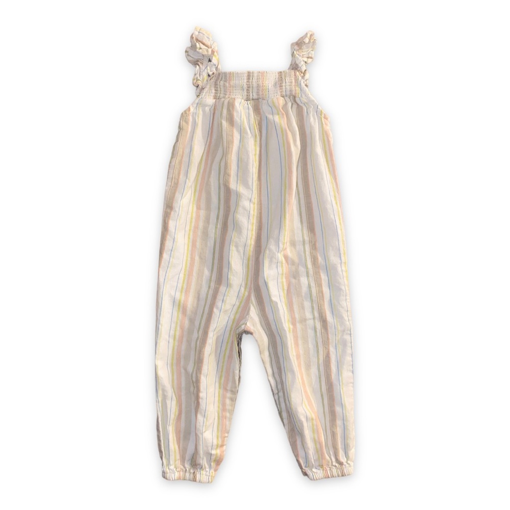 art class | embroidered striped ruffle romper jumpsuit